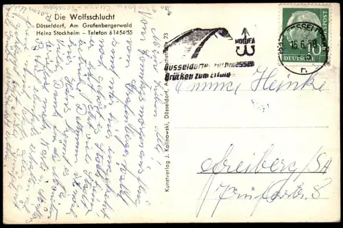 ALTE POSTKARTE DÜSSELDORF DIE WOLFSSCHLUCHT RESTAURANT WASSERSPIELE IM TERRASSENGARTEN GRAFENBERGER WALD AK cpa postcard