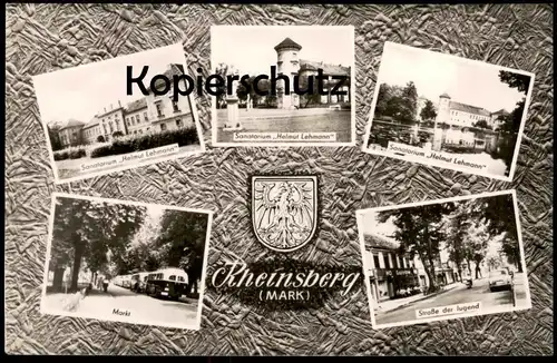 ÄLTERE POSTKARTE RHEINSBERG MARK BRANDENBURG SANATORIUM HELMUT LEHMANN STRASSE DER JUGEND MARKT BUS Ansichtskarte AK cpa