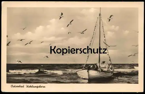 ÄLTERE POSTKARTE OSTSEEBAD KÜHLUNGSBORN SEGELBOOT Boot Ostsee Möwen Möwe Ansichtskarte AK cpa postcard