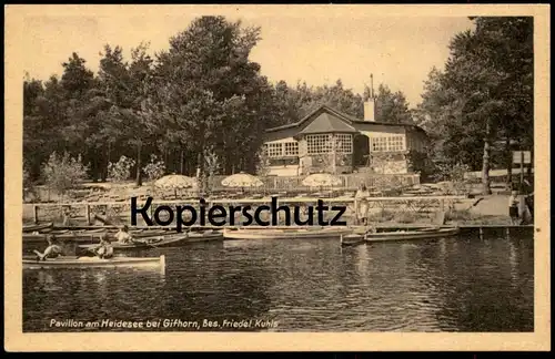 ALTE POSTKARTE PAVILLON AM HEIDESEE BEI GIFHORN BESITZER FRIEDEL KUHLS See Ruderer Ruderboot Ansichtskarte cpa postcard