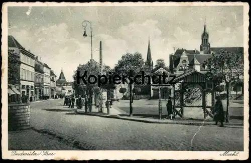 ALTE POSTKARTE DUDWEILER SAAR MARKT SAARBRÜCKEN FELDPOST 1940 NACH KALISCH KALISZ Ansichtskarte AK postcard cpa