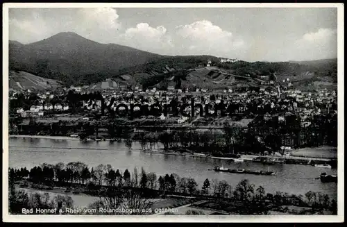 ALTE POSTKARTE BAD HONNEF AM RHEIN BLICK VOM ROLANDSBOGEN AUS GESEHEN STEMPEL HOTEL HUBERTUSHOF Ansichtskarte cpa