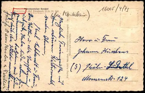 ÄLTERE POSTKARTE VIELE GRÜSSE AUS BREITENAU WESTERWALD PRIVATPENSION BENDEL RANSBACH BAUMBACH Ansichtskarte AK postcard
