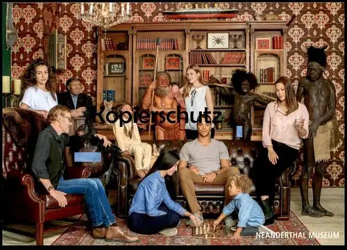 POSTKARTE NEANDERTHALER MUSEUM JOUEURS D'ÉCHECS SCHACH SPIELEN PLAYING CHESS Frühmenschen postcard cpa Ansichtskarte AK