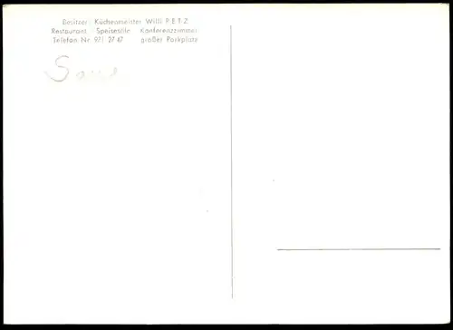 ÄLTERE POSTKARTE SAARLOUIS HOTEL PETZ INHABER KÜCHENMEISTER WILLI PETZ KÜCHE WAAGE LÖWEN AUTOMAT addi-mint Ansichtskarte