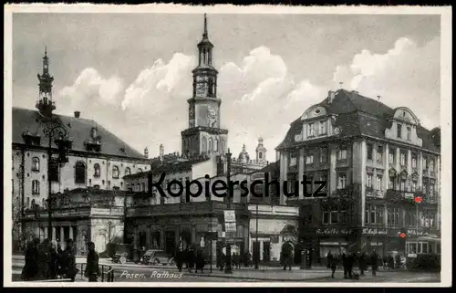 ALTE POSTKARTE POSEN POZNAN RATHAUS BEFLAGGUNG GESCHÄFT B. ANTKOWIAK Ansichtskarte AK cpa postcard Polska