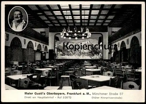ALTE POSTKARTE FRANKFURT AM MAIN MAIER GUSTL'S OBERBAYERN MÜNCHENER STRASSE 57 GASTSTÄTTE AM HAUPTBAHNHOF cpa postcard