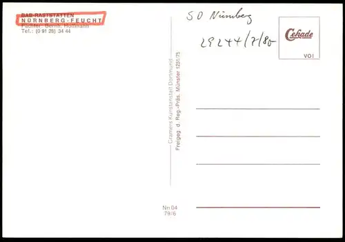 ÄLTERE POSTKARTE AUTOBAHN-RASTSTÄTTEN NÜRNBERG FEUCHT Raststätte Autobahn motorway highway autoroute Ansichtskarte