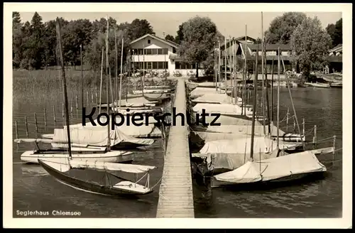 ALTE POSTKARTE SEGLERHAUS CHIEMSEE SEBELBOOTE STEG STEMPEL PRIEN 1951 Segelboot Hafen AK Ansichtskarte postcard cpa