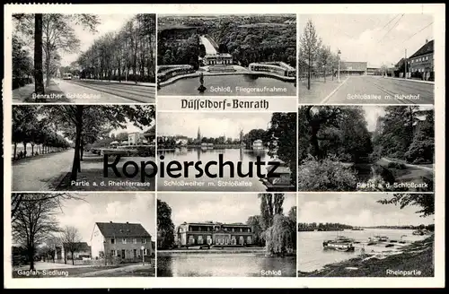 ÄLTERE POSTKARTE DÜSSELDORF BENRATH SCHLOSSALLEE MIT BAHNHOF GAGFAH-SIEDLUNG SCHLOSS SCHLOSSWEIHER Ansichtskarte AK cpa