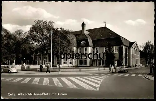 ÄLTERE POSTKARTE CELLE ALBRECHT-THAER-PLATZ MIT UNION GASTSTÄTTE VW KÄFER Volkswagen Zebrastreifen Citroen DS AK cpa