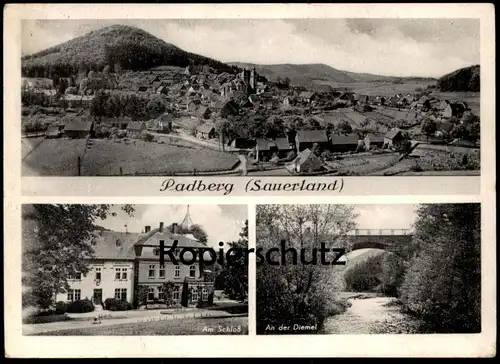 ÄLTERE POSTKARTE PADBERG SAUERLAND PANORAMA AM SCHLOSS AN DER DIEMEL BREDELAR KREIS BRILON MARSBERG Ansichtskarte AK
