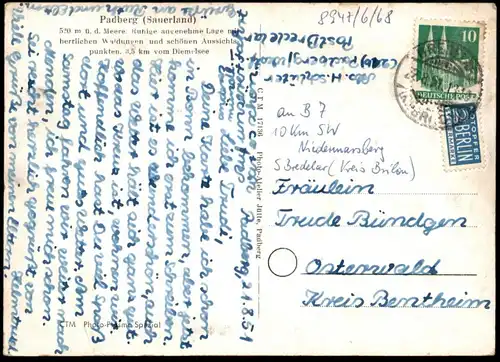 ÄLTERE POSTKARTE PADBERG SAUERLAND PANORAMA AM SCHLOSS AN DER DIEMEL BREDELAR KREIS BRILON MARSBERG Ansichtskarte AK