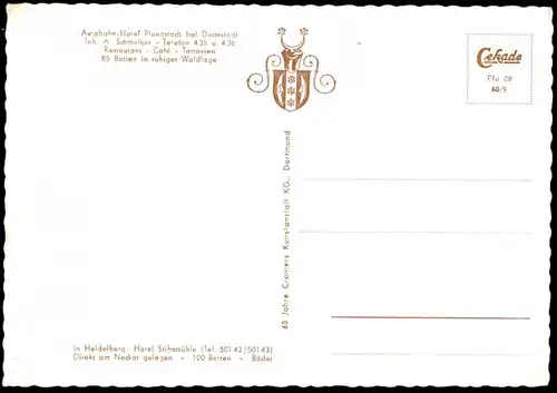 ÄLTERE POSTKARTE AUTOBAHN-HOTEL PFUNGSTADT BEI DARMSTADT RASTHAUS RASTHOF AUTOHOF RASTSTÄTTE highway motorway autoroute