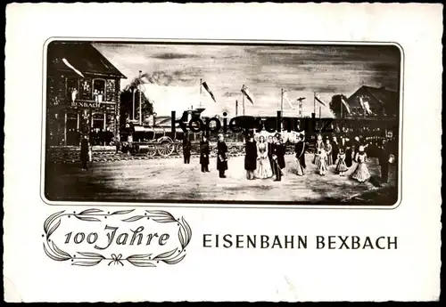 ÄLTERE POSTKARTE 100 JAHRE EISENBAHN BEXBACH 1852 - 1952 Zug train railway Lokomotive locomotive steam engine postcard