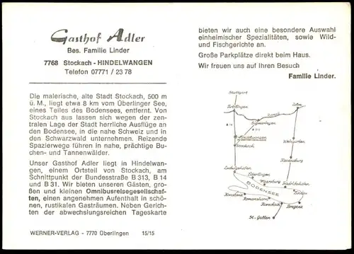 ÄLTERE POSTKARTE GASTHOF ADLER STOCKACH HINDELWANGEN BADEN FAMILIE LINDER Wanduhr Briefkasten Ansichtskarte cpa postcard