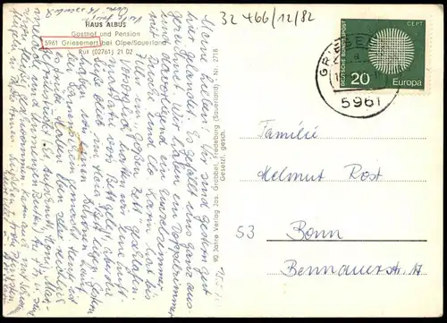 ÄLTERE POSTKARTE GRIESEMERT HAUS ALBUS GASTHOF UND PENSION OLPE SAUERLAND Autos Bleiglas-Tür Ansichtskarte postcard cpa