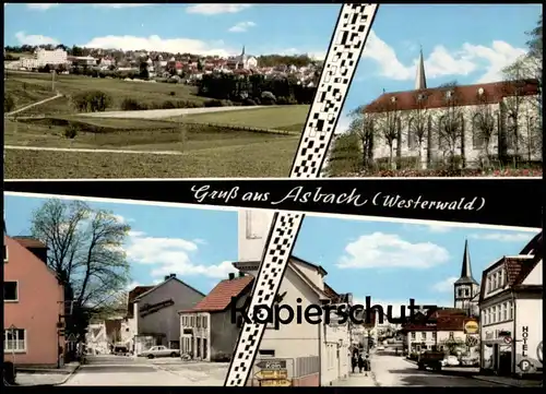 ÄLTERE POSTKARTE GRUSS AUS ASBACH WESTERWALD SHELL TANSKTELLE VW KÄFER VOLKSWAGEN SCHILD KÖLSCH Ansichtskarte postcard
