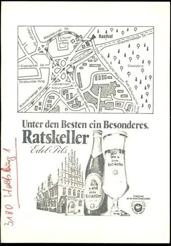 ÄLTERE POSTKARTE WOLFSBURG DETMERODE RASTHOF HOTEL RESTAURANT CAFÉ RATSKELLER EDEL PILS LANDKARTE AK cpa postcard