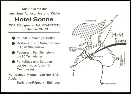 ÄLTERE POSTKARTE ETTLINGEN HOTEL SONNE MONINGER BIER ZIGARETTENAUTOMAT AUTOMAT VW KÄFER VOLKSWAGEN Ansichtskarte cpa