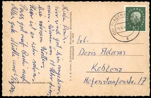 ÄLTERE POSTKARTE GLADENBACH HAUS BLANKENSTEIN SCHULUNGS- UND ERHOLUNGSHEIM D.P.G. HESSEN Ansichtskarte AK cpa postcard