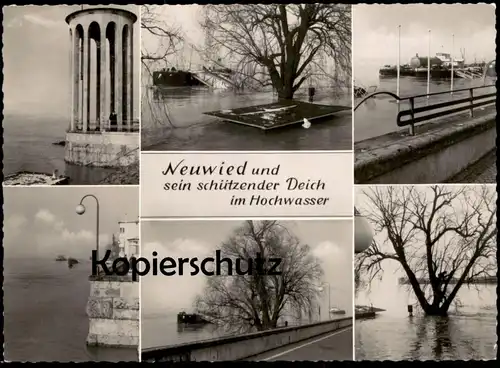 ÄLTERE POSTKARTE NEUWIED UND SEIN SCHÜTZENDER DEICH BEI HOCHWASSER RHEIN Überflutung Ansichtskarte AK cpa postcard