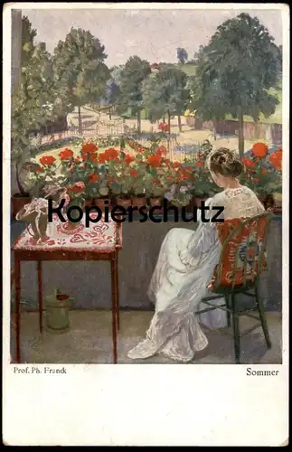 ALTE KÜNSTLER POSTKARTE PROFESSOR PHILIPP FRANCK SOMMER KUNST-KENNER-KARTE WOHLGEMUTH & LISSNER Frau Blumen woman