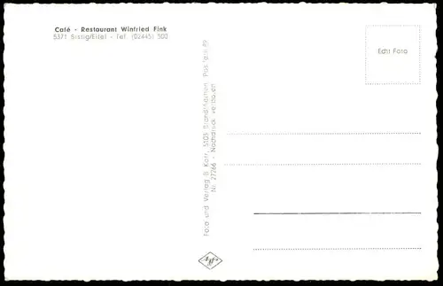 ÄLTERE POSTKARTE GRUSS AUS SISTIG EIFEL CAFÉ RESTAURANT FINK BITBURGER PILS COCA COLA SCHIRM GILDEN KÖLSCH KALL AK cpa