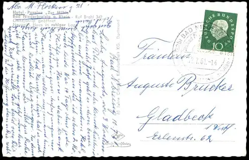 ÄLTERE POSTKARTE BAD NIEDERBREISIG HOTEL PENSION ZUR MÜHLE GARTENZWERG ZWERG BREISIG garden gnome Ansichtskarte postcard