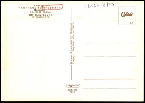 ÄLTERE POSTKARTE AUTOBAHN-RASTHAUS IM SPESSART ROHRBRUNN RASTSTÄTTE motorway highway autoroute Ansichtskarte AK postcard