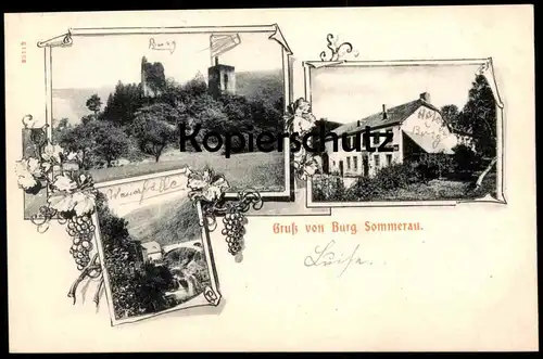 ALTE POSTKARTE GRUSS VON DER BURG SOMMERAU RUWER WIRTSCHAFT ZUR BURG WASSERFÄLLE Ansichtskarte AK postcard cpa