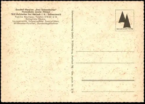 ÄLTERE POSTKARTE HOFSTETTEN BEI HASLACH GASTHOF PENSION DREI SCHNEEBALLEN HANSJAKOBS HEIMAT FAMILIE NEUMAIER AK cpa