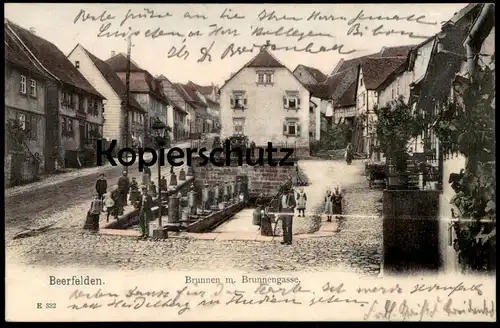 ALTE POSTKARTE BEERFELDEN BRUNNEN MIT BRUNNENGASSE 1907 Ansichtskarte AK cpa postcard