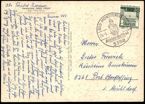 ÄLTERE POSTKARTE HOLZEM SANATORIM HAUS HARDT BESITZER PAUL MÜLLER BAD MÜNSTEREIFEL Ansichtskarte AK cpa postcard