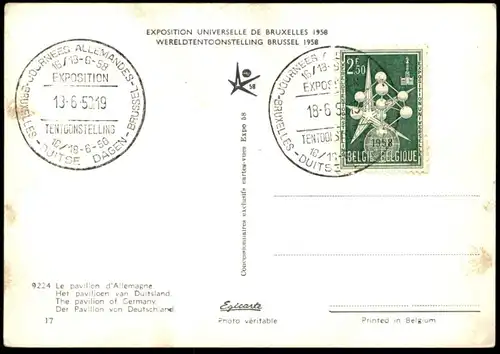 ÄLTERE POSTKARTE WELTAUSSTELLUNG BRÜSSEL PAVILLON D'ALLEMAGNE DEUTSCHLAND GERMANY DUITSLAND Ansichtskarte cpa