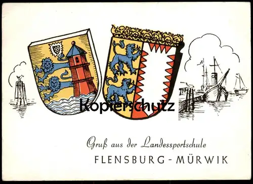 ÄLTERE POSTKARTE LANDESSPORTSCHULE FLENSBURG MÜRWIK WAPPEN LEUCHTTURM SCHULE SPORTSCHULE WAPPENGRUSS AK cpa postcard