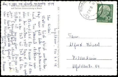 ÄLTERE POSTKARTE INGELHEIM AM RHEIN BLICK VOM INGELHEIMER STRANDBAD AUF SCHLOSS JOHANNISBERG Ansichtskarte cpa postcard