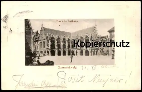 ALTE PASSEPARTOUT POSTKARTE BRAUNSCHWEIG DAS ALTE RATHAUS STEMPEL 31.12.1900 & DETMOLD 01.01.1901 Ansichtskarte AK cpa