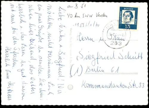 ÄLTERE POSTKARTE GRUSS AUS BASSUM SULINGER STRASSE FRANZ VICK ZENITH UHREN BADEANSTALT KIRCHSTRASSE KRANKENHAUS RATHAUS