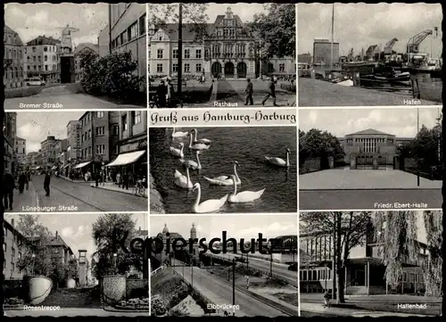 ÄLTERE POSTKARTE GRUSS AUS HAMBURG HARBURG HALLENBAD BREMER STRASSE LÜNEBURGER STRASSE HAFEN ROSENTREPPE Ansichtskarte