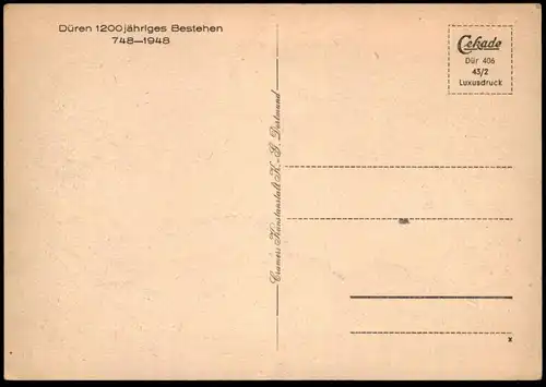 ALTE POSTKARTE DÜREN 1200 JAHRE 1948 MARKT STRASSENBAHN GESCHÄFT MÖBELHAUS FLAGGE BEI DRUCK GESCHWÄRZT Ansichtskarte