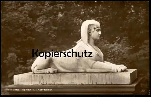 ALTE POSTKARTE FLENSBURG SPHINX VON THORVALDSEN BILDHAUER 1927 Ansichtskarte cpa postcard AK