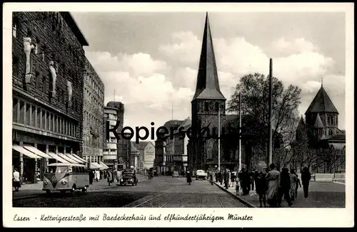 ÄLTERE POSTKARTE ESSEN KETTWIGERSTRASSE MIT BAEDECKERHAUS UND ELFHUNDERTJÄHRIGEM MÜNSTER C&A Kettwiger Straße AK cpa