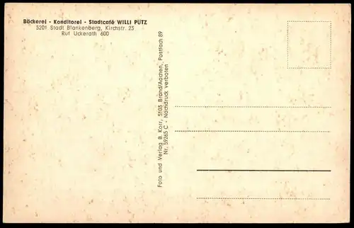 ÄLTERE POSTKARTE STADT BLANKENBERG SIEG MARKTPLATZ KIRCHSTRASSE BÄCKEREI WILLI PÜTZ RUF UCKERATH Hennef Ansichtskarte AK