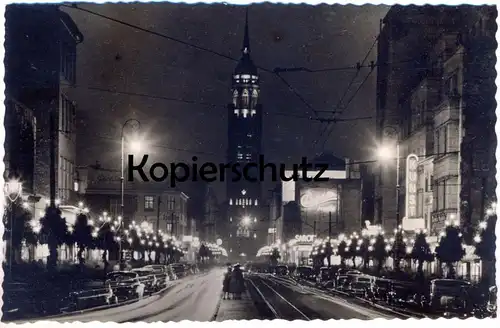 ÄLTERE POSTKARTE KREFELD RHEINSTRASSE BEI NACHT AUTOS LICHTER KUNST REKLAME Ansichtskarte AK cpa postcard