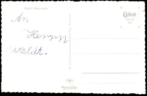 ÄLTERE POSTKARTE KREFELD RHEINSTRASSE BEI NACHT AUTOS LICHTER KUNST REKLAME Ansichtskarte AK cpa postcard