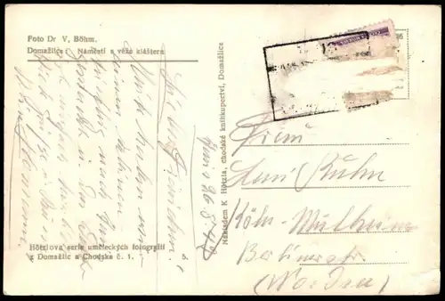 ALTE POSTKARTE DOMAZLICE NAMESTI S VEZE KLASTERA FOTO DR. V. BÖHM Czech Republic Ceska Cesko Ansichtskarte postcard cpa