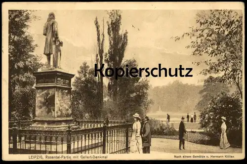 ALTE POSTKARTE LEIPZIG ROSENTAL-PARTIE MIT GELLERT-DENKMAL GELLERTDENKMAL NACH GEMÄLDE VON HERMANN KILLIAN Ansichtskarte