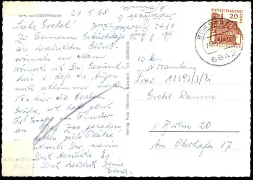 ÄLTERE POSTKARTE GRÜSSE AUS BÜRSTADT VFR STADION OBERSCHULTHEISS-SCHREMSER-STRASSE FREIBAD Ansichtskarte AK postcard cpa