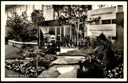 ALTE POSTKARTE BERLIN GRÜNE WOCHE 1957 GEMEINSCHAFTSSCHAU DER BERLINER LANDSCHAFTSGÄRTNER SONDERSTEMPEL Ansichtskarte AK